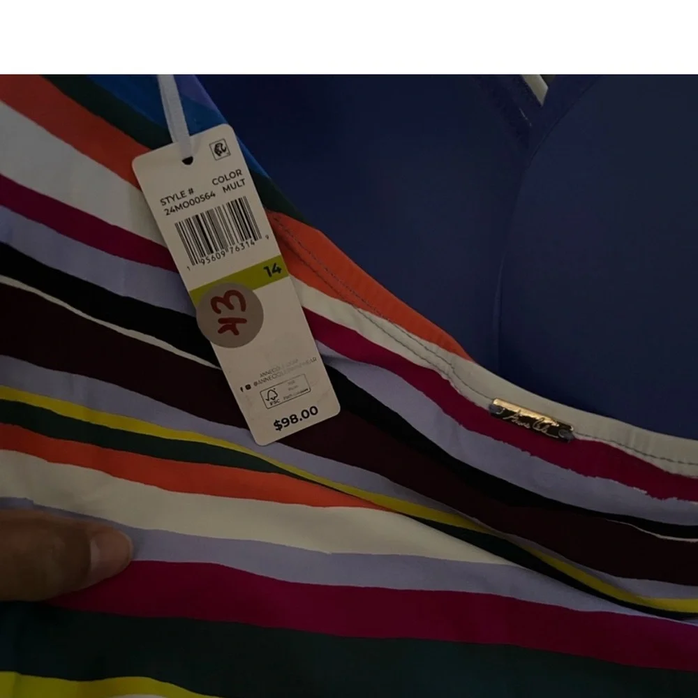 NWT La Blanca Strapless One Piece Swimsuit Women’s Size 14 Multicolor Striped